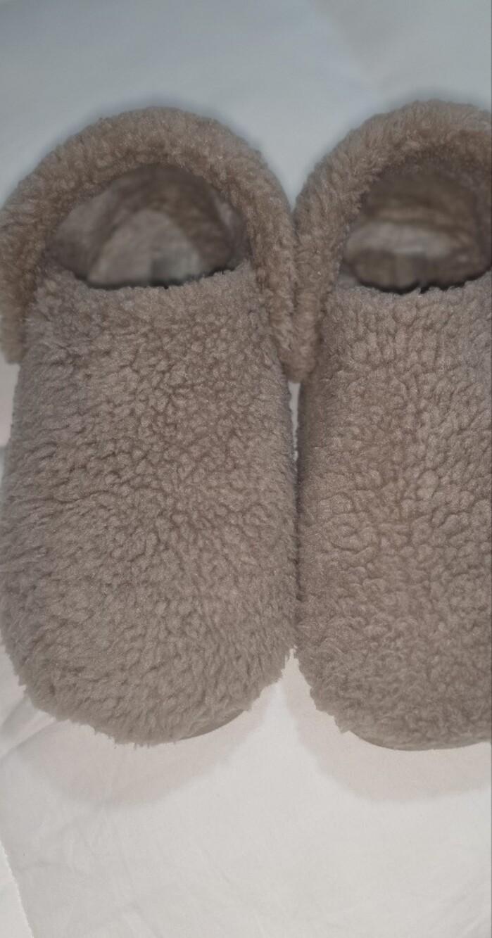 CROCS Plush Shearling Slide Slippers in Taupe